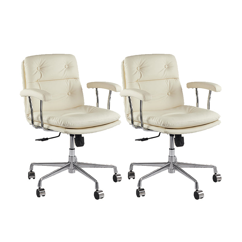 Leather Fixed Arms Desk Chair Modern No Distressing Ergonomic Office Chair with Wheels Cream 2 Piece Set Silver Clearhalo 'furn' 'furn_office_chair' 'Furniture' 'Office Chairs' 'Office Furniture' 'office_chair' 6811202