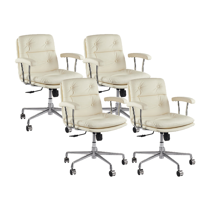 Leather Fixed Arms Desk Chair Modern No Distressing Ergonomic Office Chair with Wheels Cream 4 Piece Set Silver Clearhalo 'furn' 'furn_office_chair' 'Furniture' 'Office Chairs' 'Office Furniture' 'office_chair' 6811203