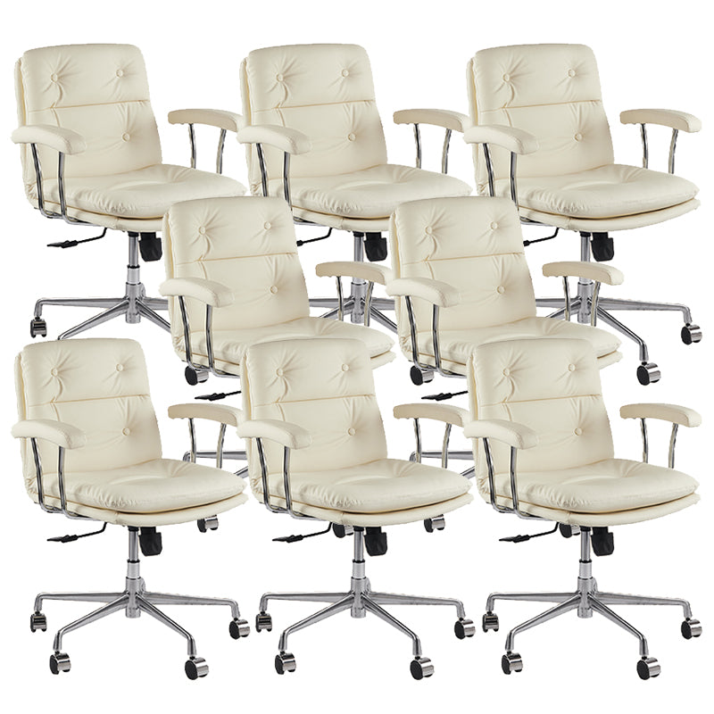 Leather Fixed Arms Desk Chair Modern No Distressing Ergonomic Office Chair with Wheels Cream 8 Piece Set Silver Clearhalo 'furn' 'furn_office_chair' 'Furniture' 'Office Chairs' 'Office Furniture' 'office_chair' 6811205