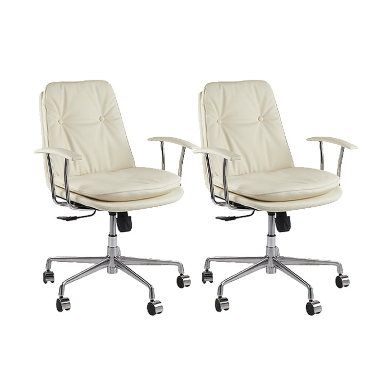 Leather Fixed Arms Desk Chair Modern No Distressing Ergonomic Office Chair with Wheels Off-White 2 Piece Set Silver Clearhalo 'furn' 'furn_office_chair' 'Furniture' 'Office Chairs' 'Office Furniture' 'office_chair' 6811206