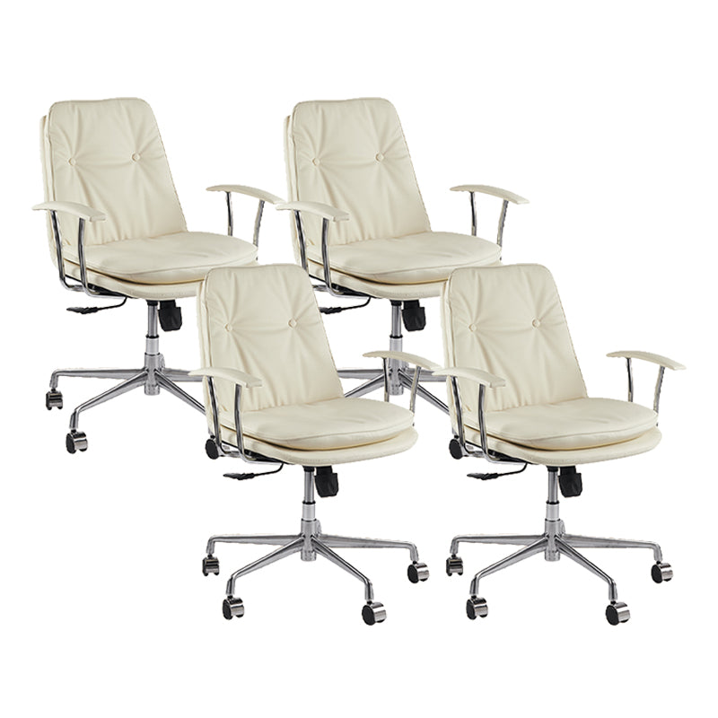 Leather Fixed Arms Desk Chair Modern No Distressing Ergonomic Office Chair with Wheels Off-White 4 Piece Set Silver Clearhalo 'furn' 'furn_office_chair' 'Furniture' 'Office Chairs' 'Office Furniture' 'office_chair' 6811207