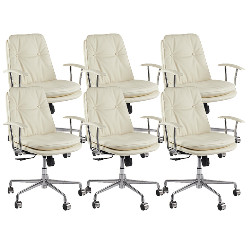 Leather Fixed Arms Desk Chair Modern No Distressing Ergonomic Office Chair with Wheels Off-White 6 Piece Set Silver Clearhalo 'furn' 'furn_office_chair' 'Furniture' 'Office Chairs' 'Office Furniture' 'office_chair' 6811208