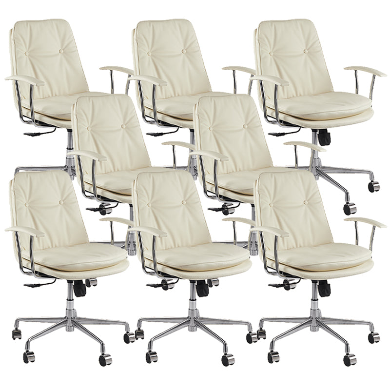 Leather Fixed Arms Desk Chair Modern No Distressing Ergonomic Office Chair with Wheels Off-White 8 Piece Set Silver Clearhalo 'furn' 'furn_office_chair' 'Furniture' 'Office Chairs' 'Office Furniture' 'office_chair' 6811209