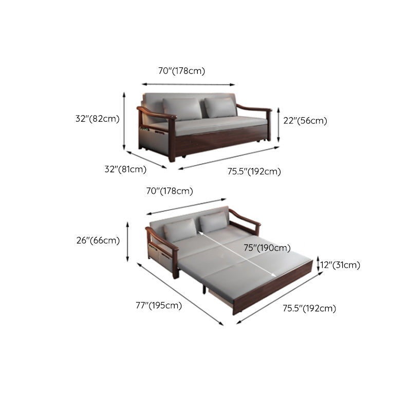 Canapé-lit en caoutchouc avec boîte de canapé de bras incliné en faux cuir en cuir en cuir