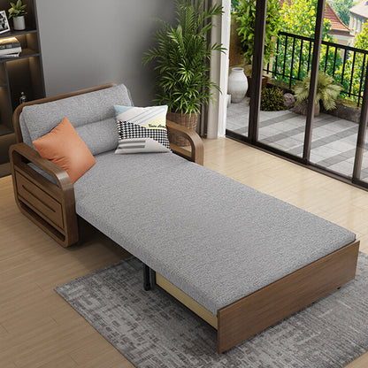 Sleeper tapizado en un futón y colchón de madera maciza gris con almacenamiento