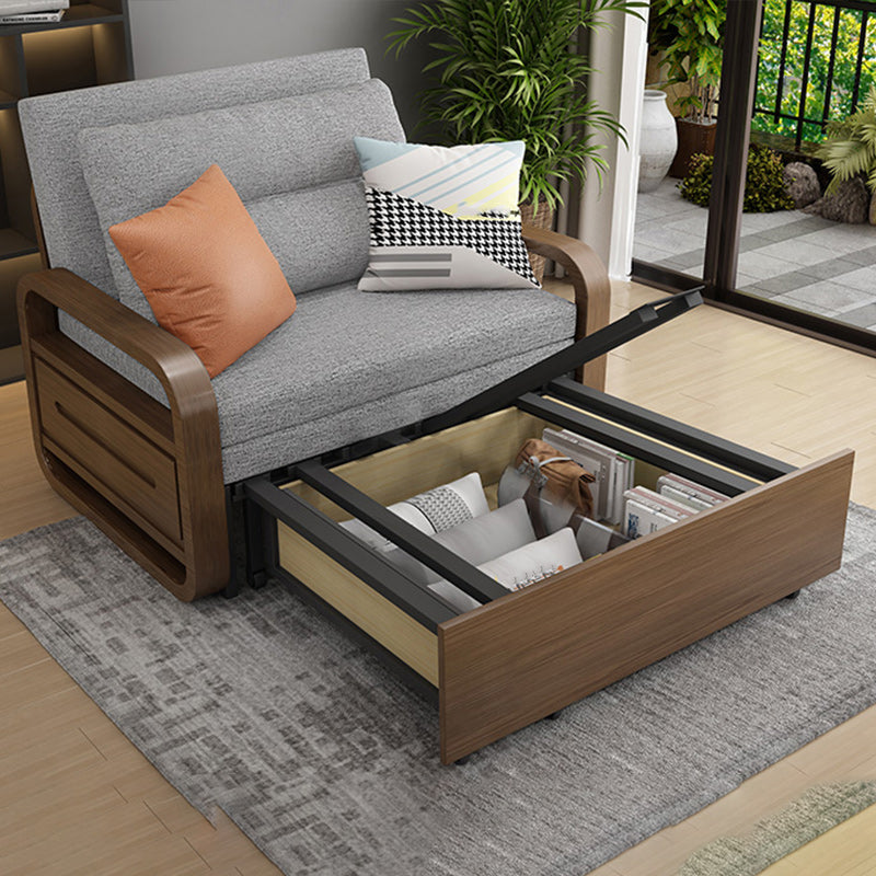 Sleeper tapizado en un futón y colchón de madera maciza gris con almacenamiento