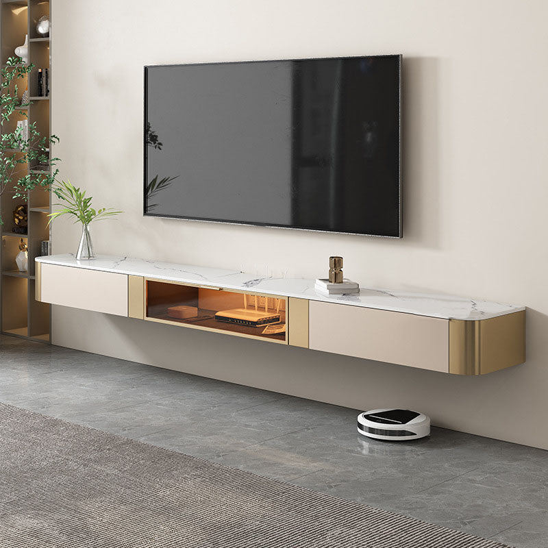 Enclosed Storage TV Stand Console Stone TV Media Console with Drawers 87"L x 12"W x 8"H Gold-White Clearhalo 'furn' 'furn_tv_stands_entertainment_centers' 'Furniture' 'Living Room Furniture' 'TV Stands & Entertainment Centers' 'TV Stands & Media Storage Furniture' 'tv_stands_entertainment_centers' 6812073