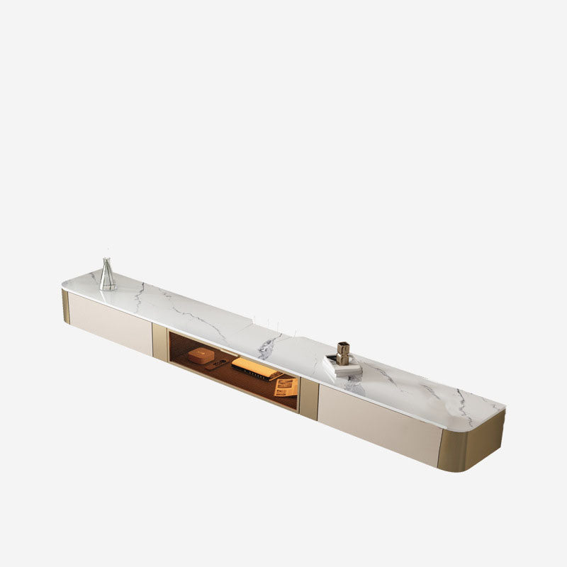 Enclosed Storage TV Stand Console Stone TV Media Console with Drawers 79"L x 12"W x 8"H Gold-White Clearhalo 'furn' 'furn_tv_stands_entertainment_centers' 'Furniture' 'Living Room Furniture' 'TV Stands & Entertainment Centers' 'TV Stands & Media Storage Furniture' 'tv_stands_entertainment_centers' 6812077