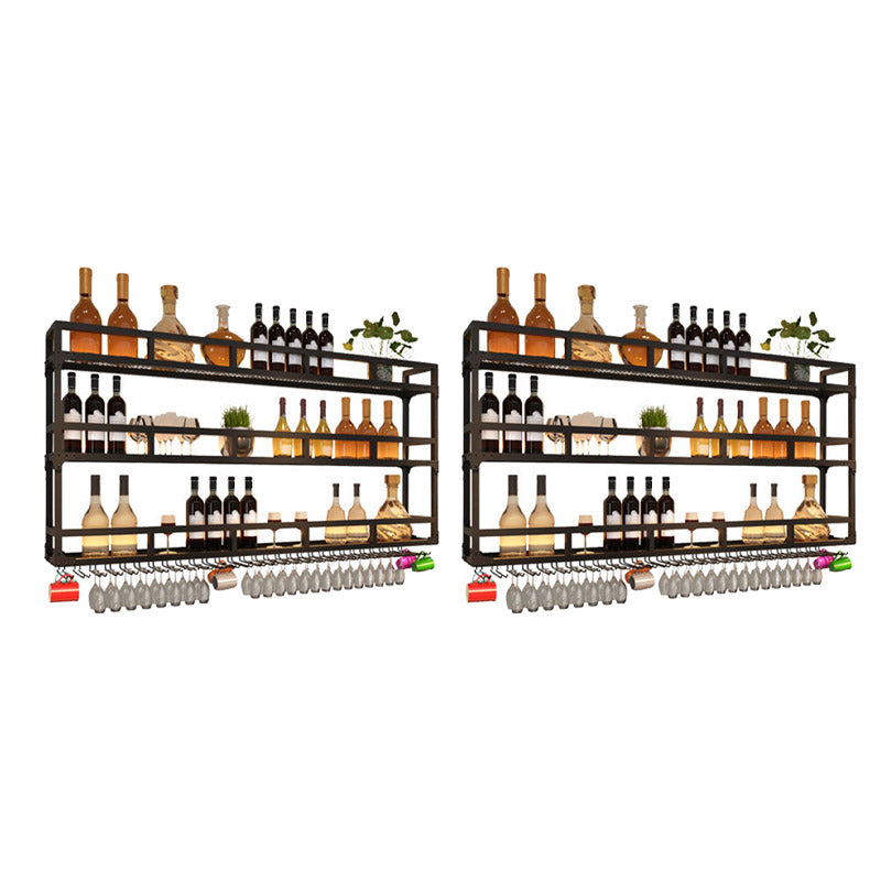 Iron Wine Rack Modern Style Wall Mounted Wine Holder Rack in Black 59.1"L x 9.8"W x 35.4"H 2 Piece Set Clearhalo 'furn' 'furn_wine_racks' 'Furniture' 'Kitchen & Dining Furniture' 'Wine Racks' 'wine_racks' 6812263