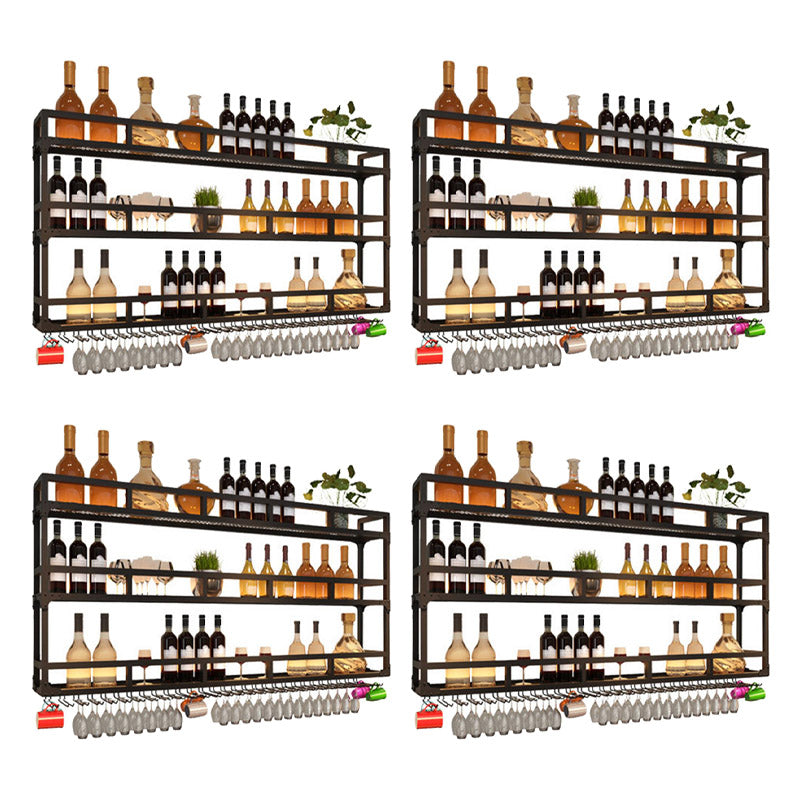 Iron Wine Rack Modern Style Wall Mounted Wine Holder Rack in Black 59.1"L x 9.8"W x 35.4"H 4 Piece Set Clearhalo 'furn' 'furn_wine_racks' 'Furniture' 'Kitchen & Dining Furniture' 'Wine Racks' 'wine_racks' 6812265