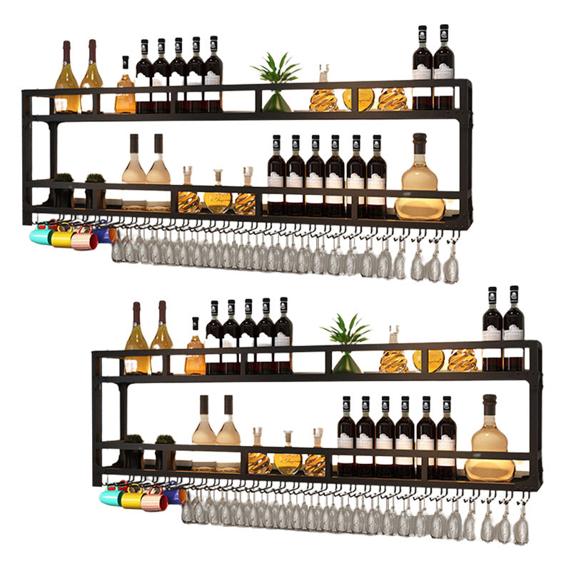 Iron Wine Rack Modern Style Wall Mounted Wine Holder Rack in Black 71"L x 10"W x 21"H 2 Piece Set Clearhalo 'furn' 'furn_wine_racks' 'Furniture' 'Kitchen & Dining Furniture' 'Wine Racks' 'wine_racks' 6812269