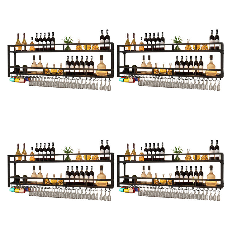 Iron Wine Rack Modern Style Wall Mounted Wine Holder Rack in Black 71"L x 10"W x 21"H 4 Piece Set Clearhalo 'furn' 'furn_wine_racks' 'Furniture' 'Kitchen & Dining Furniture' 'Wine Racks' 'wine_racks' 6812271