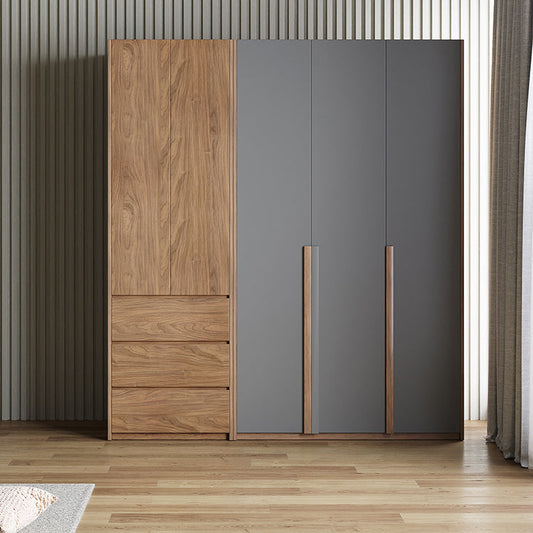 Hinged Wooden Wardrobe Closet with Drawer Modern Storage Cabinet