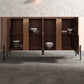 Server in stile contemporaneo di credenza in pietra con armadi e cassetti
