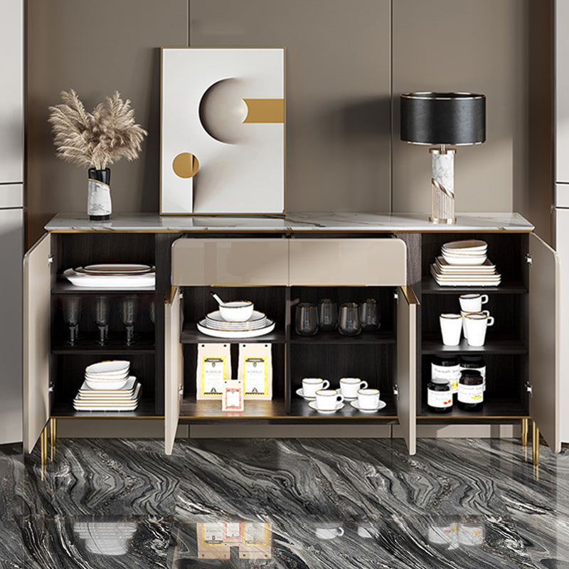 Stone Credenza Contemporary Style Adjustable Shelving Server with Cabinets and Drawers Clearhalo 'buffet_sideboard' 'Buffets & Sideboards' 'furn' 'furn_buffet_sideboard' 'Furniture' 'Kitchen & Dining Furniture' 6812647