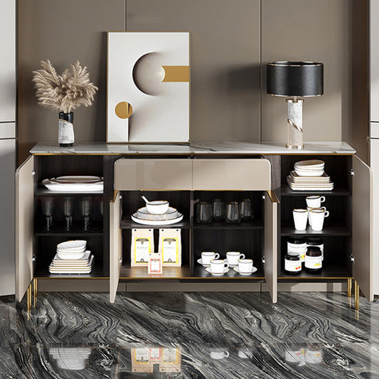 Stone Credenza Contemporary Style Adjustable Shelving Server with Cabinets and Drawers Clearhalo 'buffet_sideboard' 'Buffets & Sideboards' 'furn' 'furn_buffet_sideboard' 'Furniture' 'Kitchen & Dining Furniture' 6812647