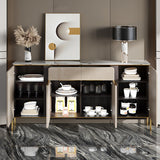 Stone Credenza Contemporary Style Adjustable Shelving Server with Cabinets and Drawers Clearhalo 'buffet_sideboard' 'Buffets & Sideboards' 'furn' 'furn_buffet_sideboard' 'Furniture' 'Kitchen & Dining Furniture' 6812647