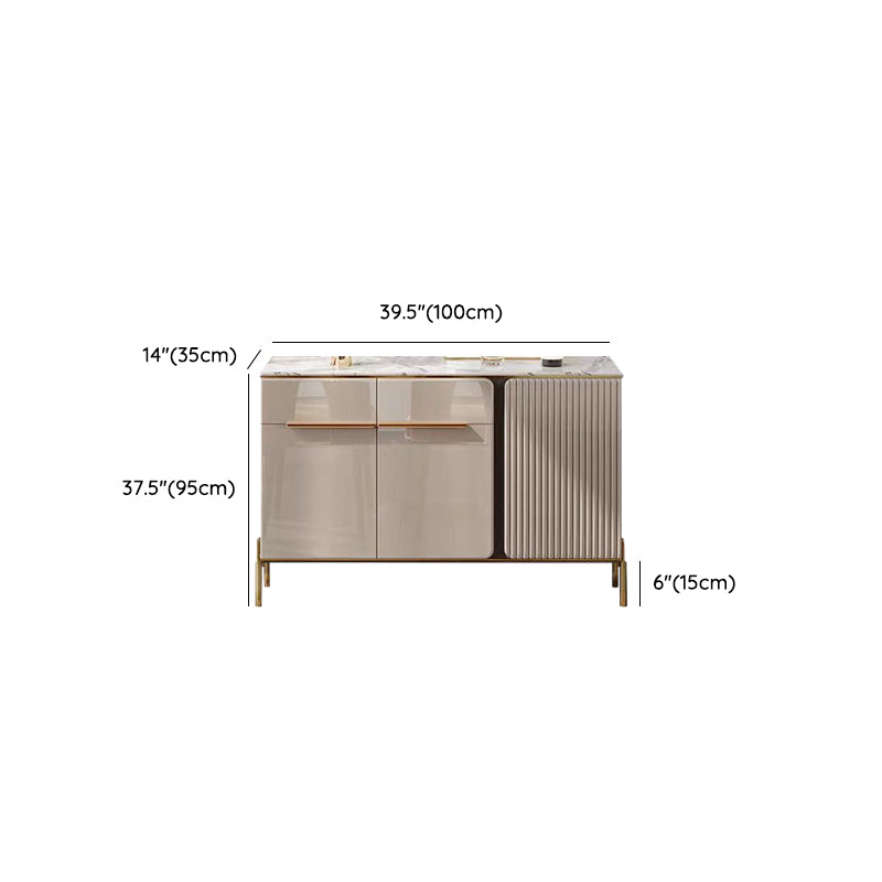 Stone Credenza Contemporary Style Adjustable Shelving Server with Cabinets and Drawers Clearhalo 'buffet_sideboard' 'Buffets & Sideboards' 'furn' 'furn_buffet_sideboard' 'Furniture' 'Kitchen & Dining Furniture' 6812656