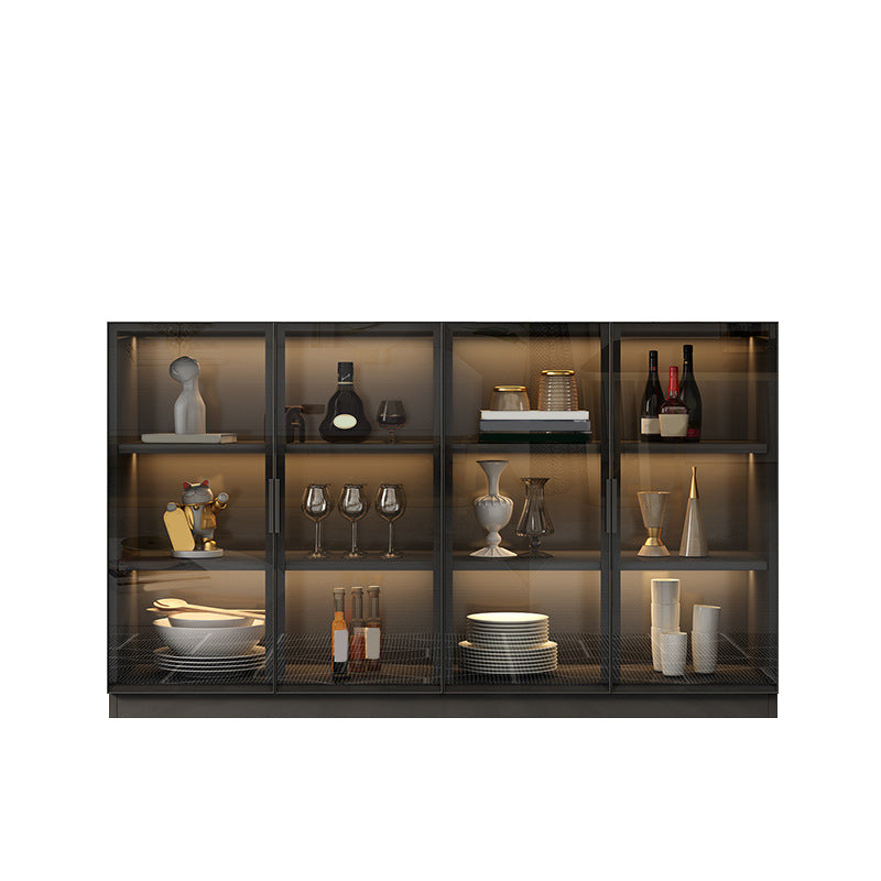 Contemporary Style Sideboard Wood Glass Doors Side Board with Cabinets 55"L x 14"W x 37"H Clearhalo 'buffet_sideboard' 'Buffets & Sideboards' 'furn' 'furn_buffet_sideboard' 'Furniture' 'Kitchen & Dining Furniture' 6812719