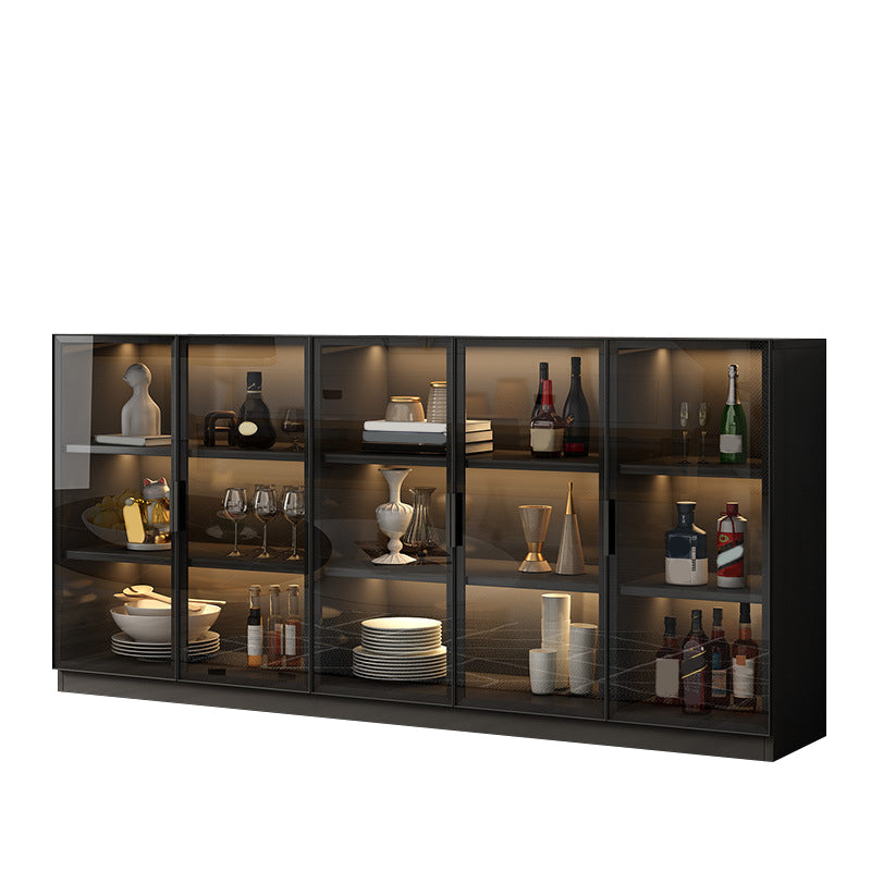 Contemporary Style Sideboard Wood Glass Doors Side Board with Cabinets 69"L x 14"W x 37"H Clearhalo 'buffet_sideboard' 'Buffets & Sideboards' 'furn' 'furn_buffet_sideboard' 'Furniture' 'Kitchen & Dining Furniture' 6812721
