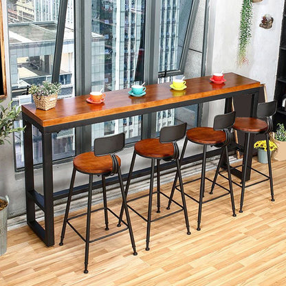 Mesa de bar rectangular contemporánea, mesa de comedor de madera maciza con base de caballete
