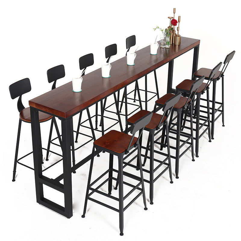 Mesa de bar rectangular contemporánea, mesa de comedor de madera maciza con base de caballete