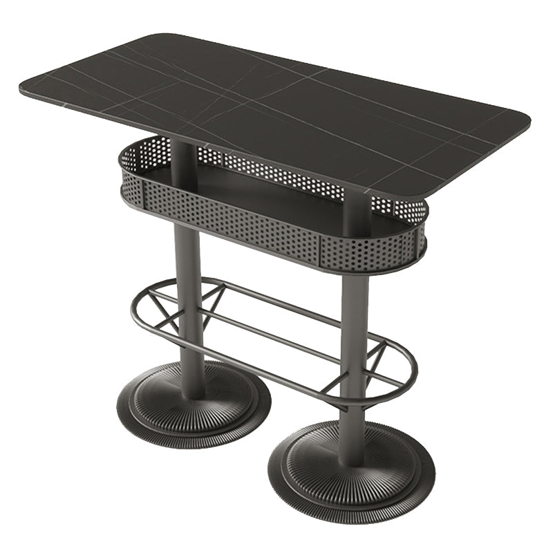 Industrial Style Bar Wine Table Black Bar Dining Table with Storage Stone Rectangular Without Chairs Clearhalo 'Bar Furniture' 'Bar Tables' 'bar_tables' 'furn' 'furn_bar_tables' 'Furniture' 'Kitchen & Dining Furniture' 6812817