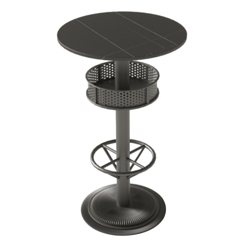 Industrial Style Bar Wine Table Black Bar Dining Table with Storage Stone Round Without Chairs Clearhalo 'Bar Furniture' 'Bar Tables' 'bar_tables' 'furn' 'furn_bar_tables' 'Furniture' 'Kitchen & Dining Furniture' 6812818