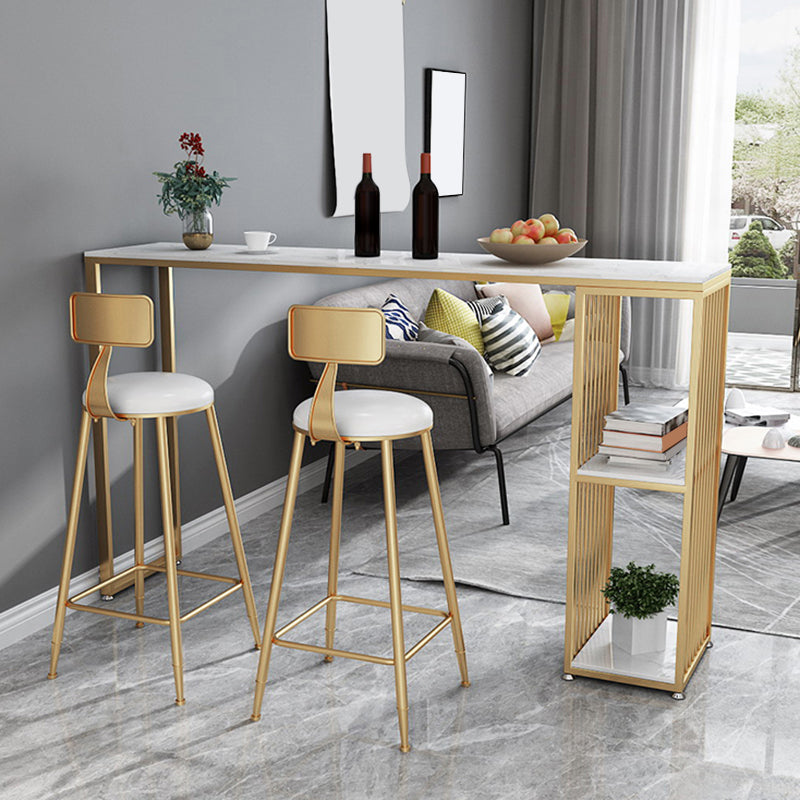 Mesa de bar rectangular de estilo industrial, mesa de comedor con barra de pedestal doble de mármol sintético