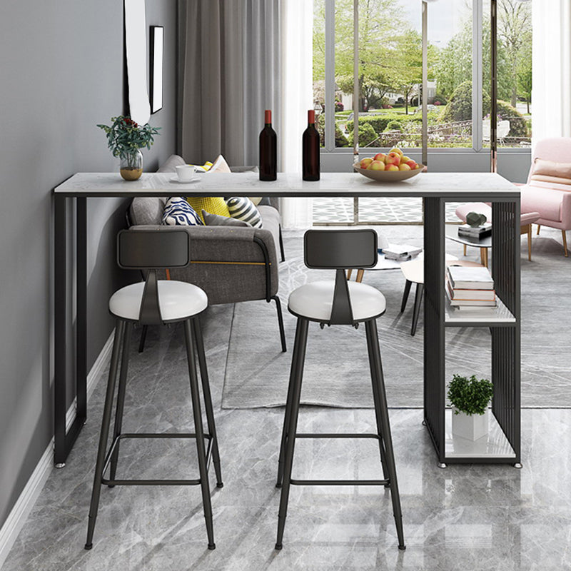Mesa de bar rectangular de estilo industrial, mesa de comedor con barra de pedestal doble de mármol sintético
