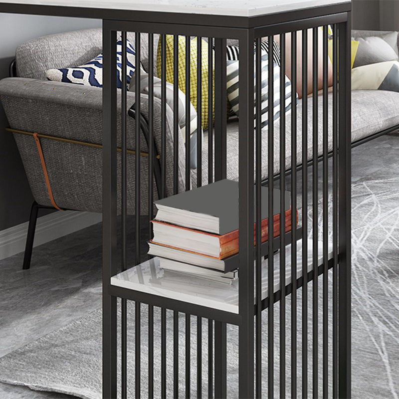 Mesa de bar rectangular de estilo industrial, mesa de comedor con barra de pedestal doble de mármol sintético