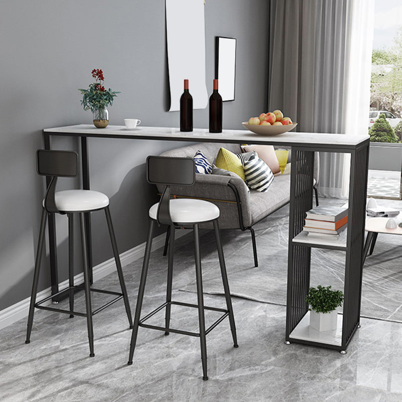 Mesa de bar rectangular de estilo industrial, mesa de comedor con barra de pedestal doble de mármol sintético