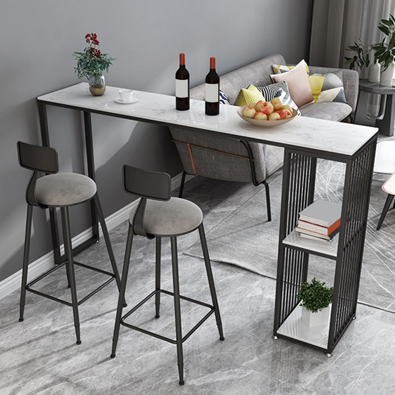 Mesa de bar rectangular de estilo industrial, mesa de comedor con barra de pedestal doble de mármol sintético