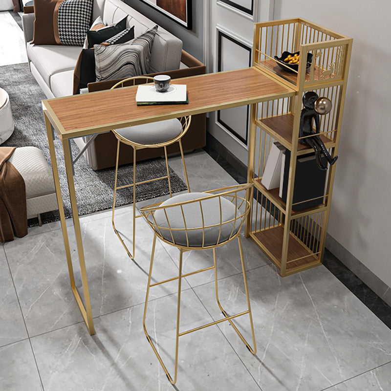 Contemporary Style Rectangle Bar Table Double Pedestal Bar Dining Table for Home 39"L x 16"W x 40.5"H Brown Without Chairs Clearhalo 'Bar Furniture' 'Bar Tables' 'bar_tables' 'furn' 'furn_bar_tables' 'Furniture' 'Kitchen & Dining Furniture' 6812941