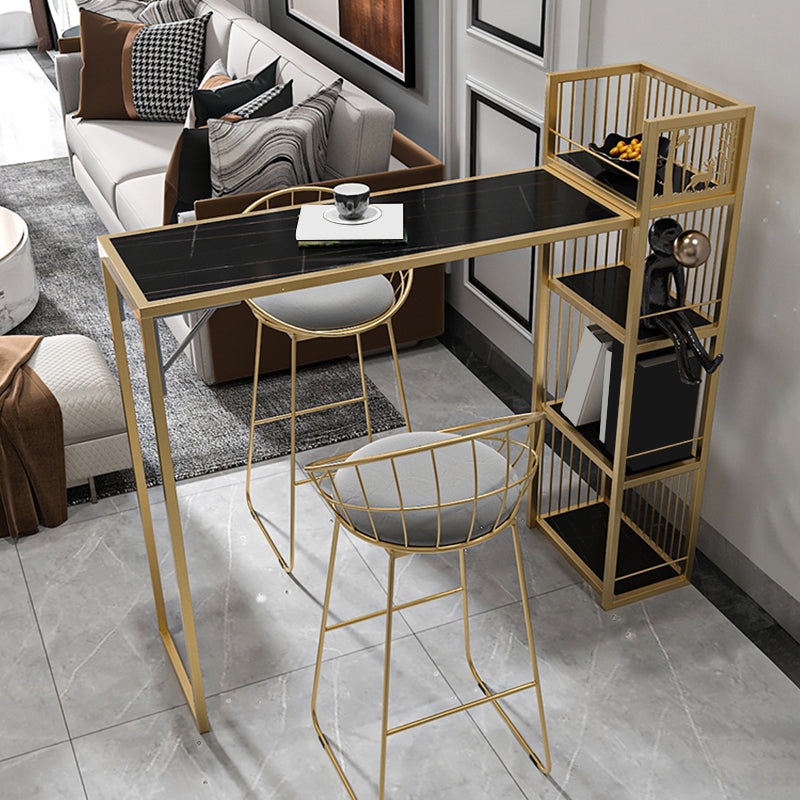 Contemporary Style Rectangle Bar Table Double Pedestal Bar Dining Table for Home 39"L x 20"W x 41"H Black-Gold Without Chairs Clearhalo 'Bar Furniture' 'Bar Tables' 'bar_tables' 'furn' 'furn_bar_tables' 'Furniture' 'Kitchen & Dining Furniture' 6812943