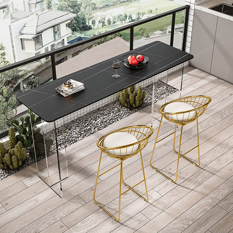 Rectangle Bar Table Set 1/2/3 Pcs Stone Bar Table and Metal Stools 3 Pieces: Black Table, 2 Stools Clearhalo 'Bar Furniture' 'furn' 'furn_home_bar_bar_sets' 'Furniture' 'Home Bars & Bar Sets' 'home_bar_bar_sets' 'Kitchen & Dining Furniture' 6813017