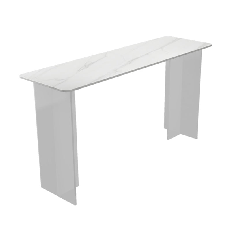 Rectangle Bar Table Set 1/2/3 Pcs Stone Bar Table and Metal Stools White 79"L x 16"W Clearhalo 'Bar Furniture' 'furn' 'furn_home_bar_bar_sets' 'Furniture' 'Home Bars & Bar Sets' 'home_bar_bar_sets' 'Kitchen & Dining Furniture' 6813024
