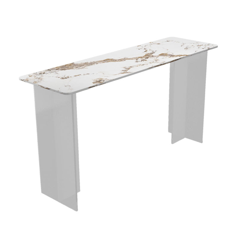 Rectangle Bar Table Set 1/2/3 Pcs Stone Bar Table and Metal Stools Gold 79"L x 16"W Clearhalo 'Bar Furniture' 'furn' 'furn_home_bar_bar_sets' 'Furniture' 'Home Bars & Bar Sets' 'home_bar_bar_sets' 'Kitchen & Dining Furniture' 6813025