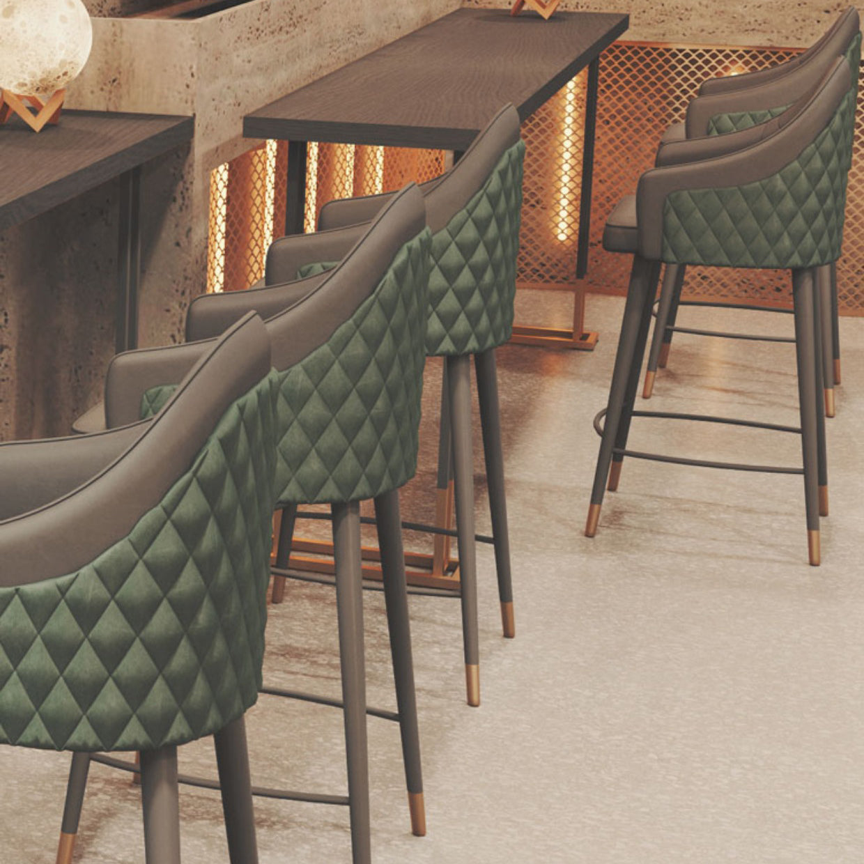 Industrielles Bartisch-Set, 1/4-teilig, Massivholz-Bartisch mit gepolsterten Barhockern