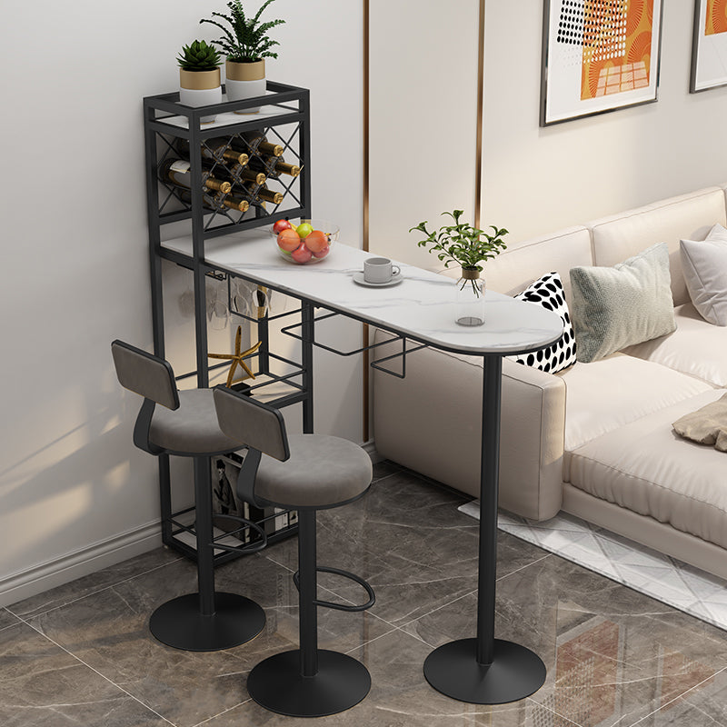 Modern 1/3 Pieces Bar Table Set Stone Counter Table with Rotatable Stools for Living Room 3 Pieces: Black White Table, 2 Grey Stools Clearhalo 'Bar Furniture' 'furn' 'furn_home_bar_bar_sets' 'Furniture' 'Home Bars & Bar Sets' 'home_bar_bar_sets' 'Kitchen & Dining Furniture' 6813066