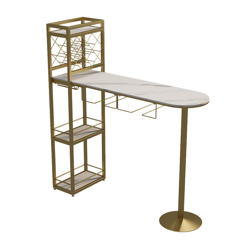 Modern 1/3 Pieces Bar Table Set Stone Counter Table with Rotatable Stools for Living Room White-Gold 55"L x 16"W Clearhalo 'Bar Furniture' 'furn' 'furn_home_bar_bar_sets' 'Furniture' 'Home Bars & Bar Sets' 'home_bar_bar_sets' 'Kitchen & Dining Furniture' 6813071