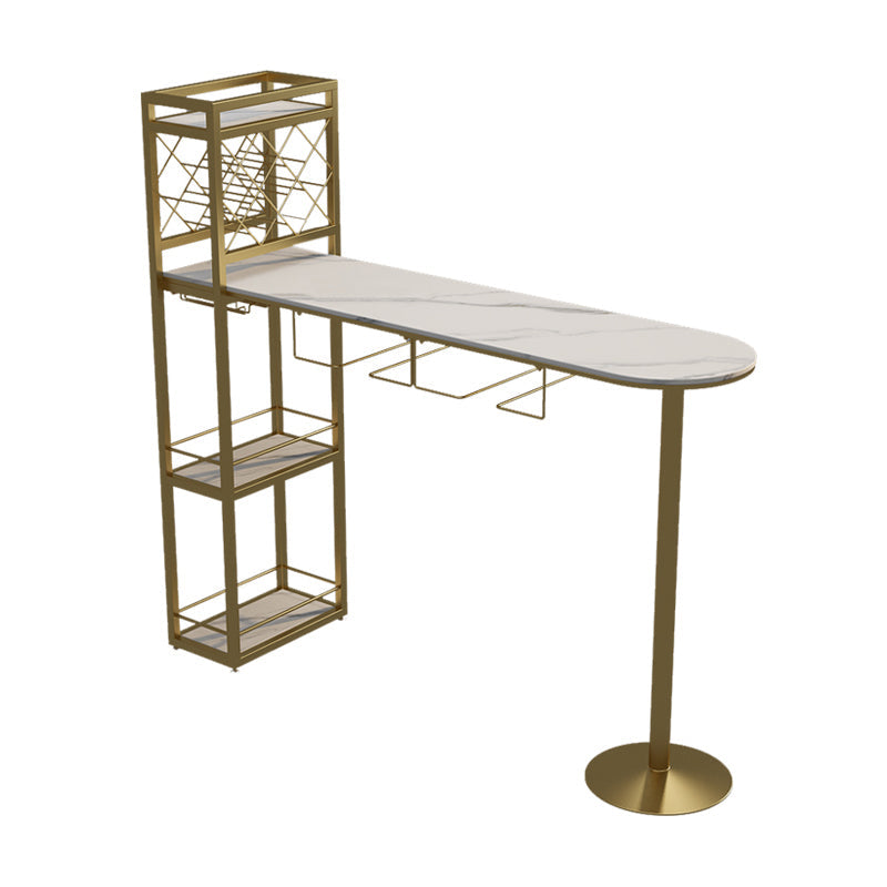 Modern 1/3 Pieces Bar Table Set Stone Counter Table with Rotatable Stools for Living Room White-Gold 63"L x 16"W Clearhalo 'Bar Furniture' 'furn' 'furn_home_bar_bar_sets' 'Furniture' 'Home Bars & Bar Sets' 'home_bar_bar_sets' 'Kitchen & Dining Furniture' 6813073
