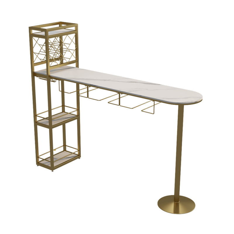 Modern 1/3 Pieces Bar Table Set Stone Counter Table with Rotatable Stools for Living Room White-Gold 71"L x 16"W Clearhalo 'Bar Furniture' 'furn' 'furn_home_bar_bar_sets' 'Furniture' 'Home Bars & Bar Sets' 'home_bar_bar_sets' 'Kitchen & Dining Furniture' 6813074