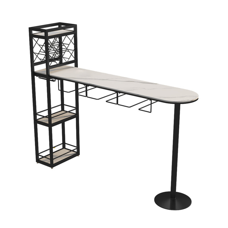 Modern 1/3 Pieces Bar Table Set Stone Counter Table with Rotatable Stools for Living Room White-Black 71"L x 16"W Clearhalo 'Bar Furniture' 'furn' 'furn_home_bar_bar_sets' 'Furniture' 'Home Bars & Bar Sets' 'home_bar_bar_sets' 'Kitchen & Dining Furniture' 6813086