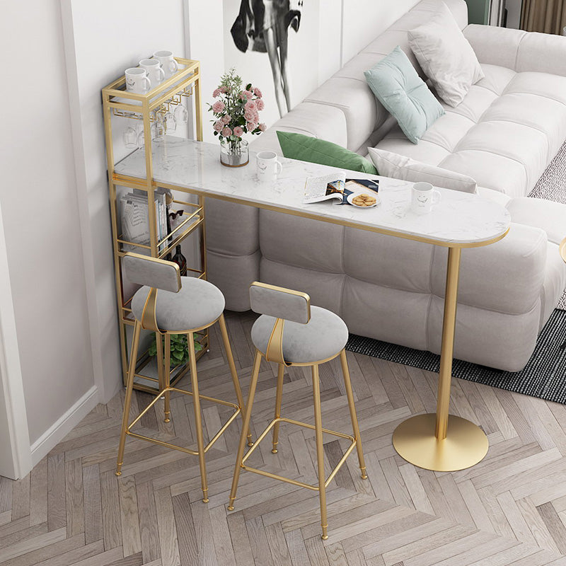 Modern 1/3 Pieces Bar Table Set Stone Counter Table with High Stools for Cafe Living Room 3 Pieces: White Gold Table, 2 Gray Stools Clearhalo 'Bar Furniture' 'furn' 'furn_home_bar_bar_sets' 'Furniture' 'Home Bars & Bar Sets' 'home_bar_bar_sets' 'Kitchen & Dining Furniture' 6813162