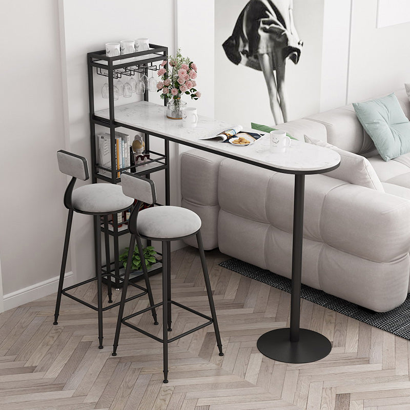 Modern 1/3 Pieces Bar Table Set Stone Counter Table with High Stools for Cafe Living Room 3 Pieces: Black White Table, 2 Grey Stools Clearhalo 'Bar Furniture' 'furn' 'furn_home_bar_bar_sets' 'Furniture' 'Home Bars & Bar Sets' 'home_bar_bar_sets' 'Kitchen & Dining Furniture' 6813164