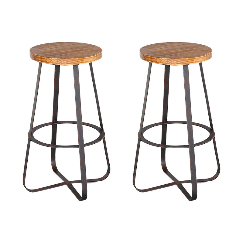 Solid Wood Bar Stool Contemporary Armless Dining Stool with Metal Base 2 Piece Set Counter Stool(26"H) Clearhalo 'Bar Furniture' 'Bar Stools' 'bar_stools' 'furn' 'furn_bar_stools' 'Furniture' 'Kitchen & Dining Furniture' 6813191