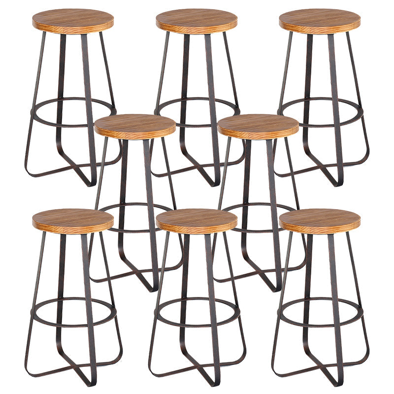 Solid Wood Bar Stool Contemporary Armless Dining Stool with Metal Base 8 Piece Set Counter Stool(26"H) Clearhalo 'Bar Furniture' 'Bar Stools' 'bar_stools' 'furn' 'furn_bar_stools' 'Furniture' 'Kitchen & Dining Furniture' 6813197