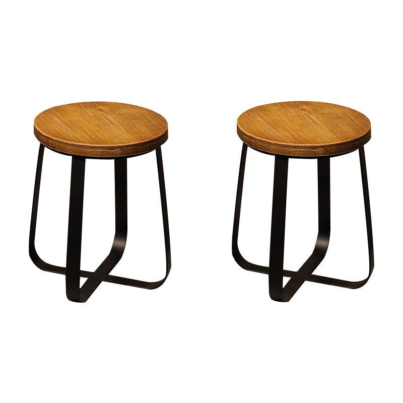 Solid Wood Bar Stool Contemporary Armless Dining Stool with Metal Base 2 Piece Set Short Stool(18"H) Clearhalo 'Bar Furniture' 'Bar Stools' 'bar_stools' 'furn' 'furn_bar_stools' 'Furniture' 'Kitchen & Dining Furniture' 6813205