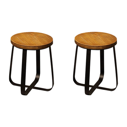 Solid Wood Bar Stool Contemporary Armless Dining Stool with Metal Base 2 Piece Set Short Stool(18"H) Clearhalo 'Bar Furniture' 'Bar Stools' 'bar_stools' 'furn' 'furn_bar_stools' 'Furniture' 'Kitchen & Dining Furniture' 6813205
